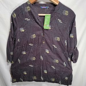 NWT Men's long-sleeve Akkriti XL black button up with African drums brand new